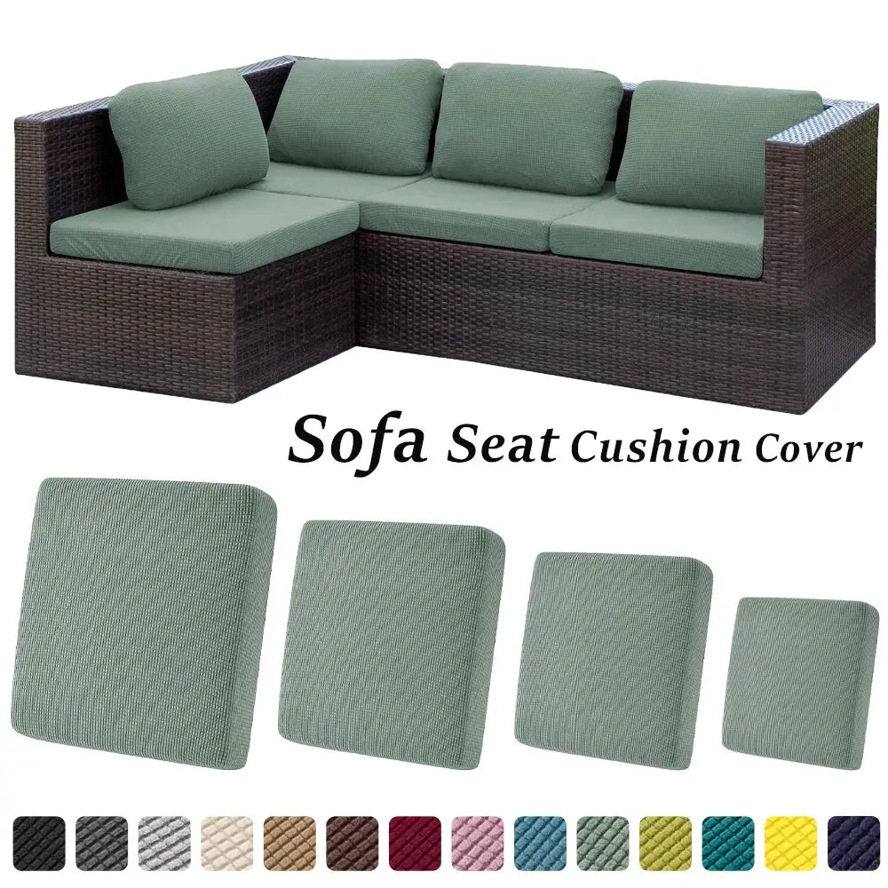 Jacquard patio sofa cushion cover by Simples Market in sage green; universal outdoor stretch protector for 4 cushions