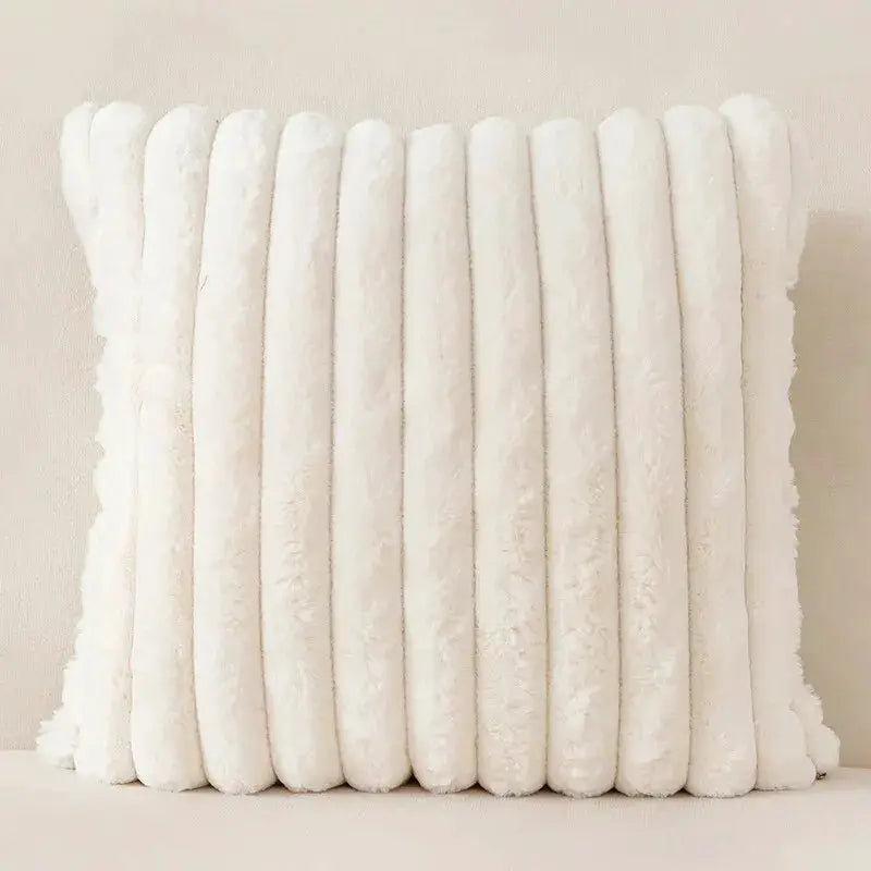 Pillow case, white corduroy stripe, decorative cushion for sofa or bedroom.