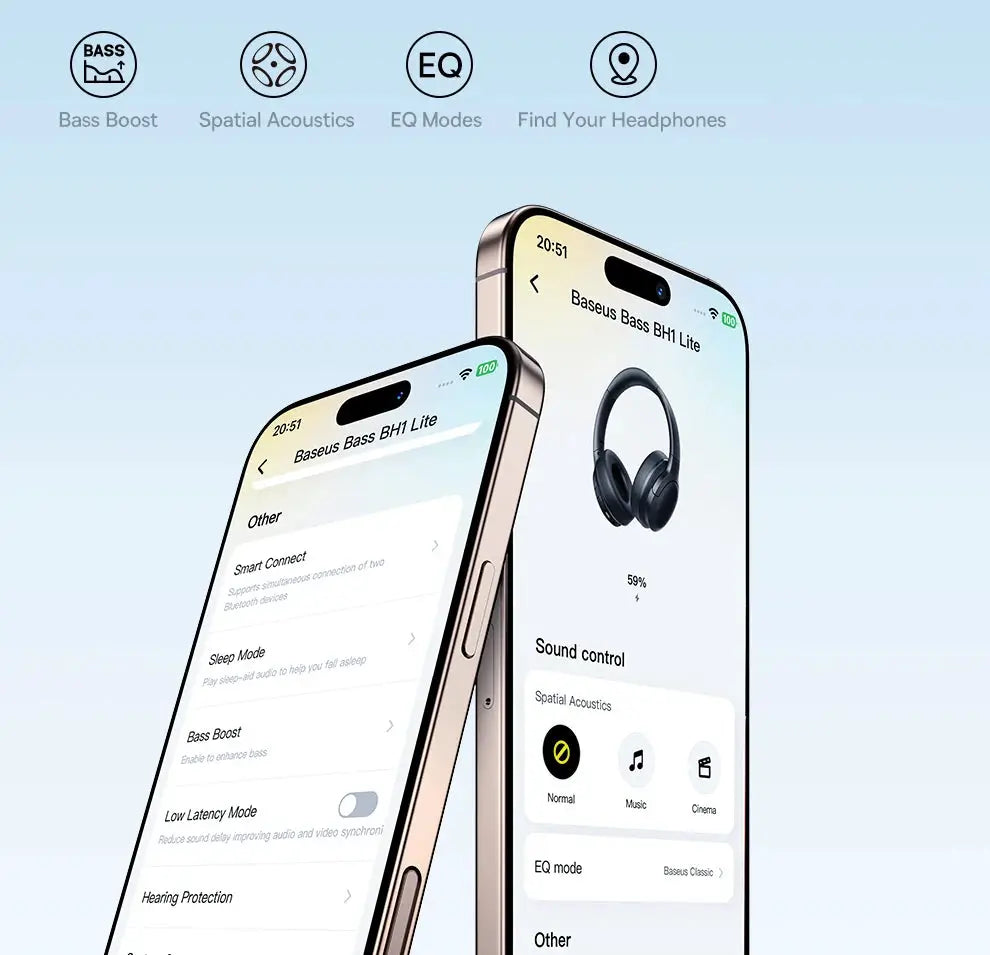 Baseus wireless over-ear headphones, black, 40mm drivers, foldable with 80h playtime.