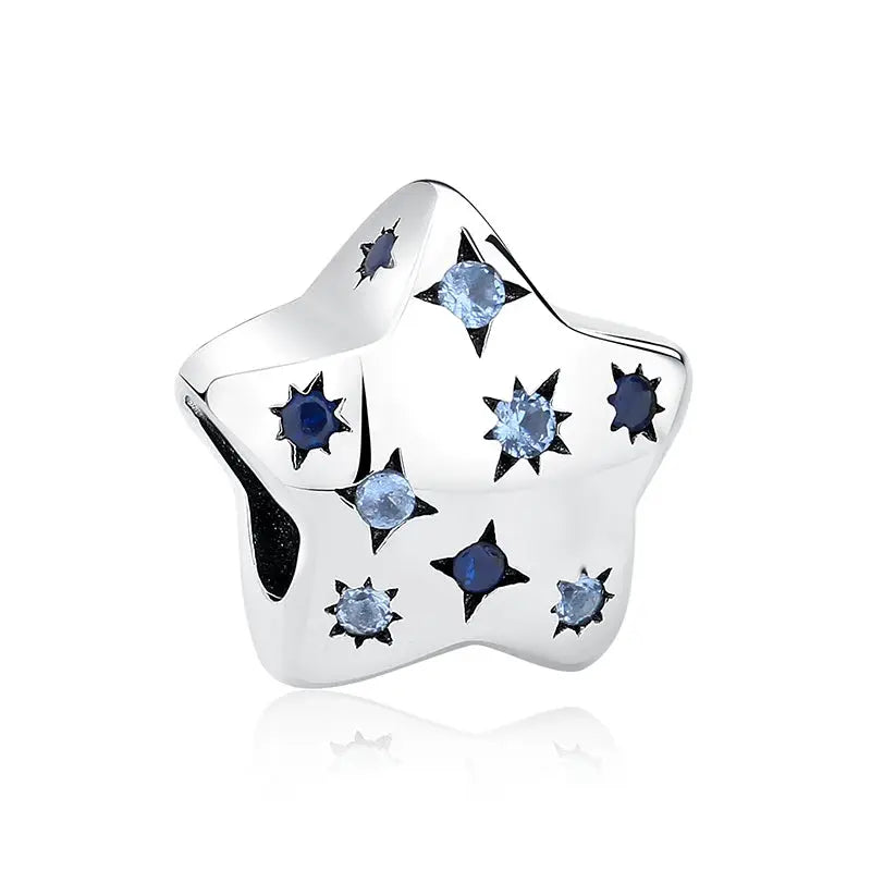 Sterling silver star charm with blue zircon stones for DIY bracelets and necklaces