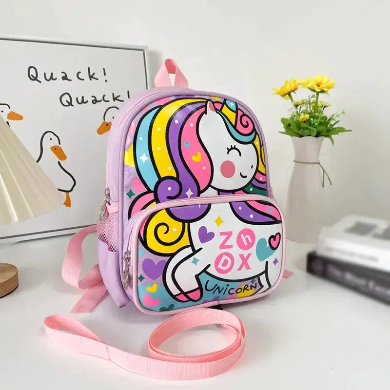 Unicorn kids backpack by Simples Market; pastel purple schoolbag with pink straps