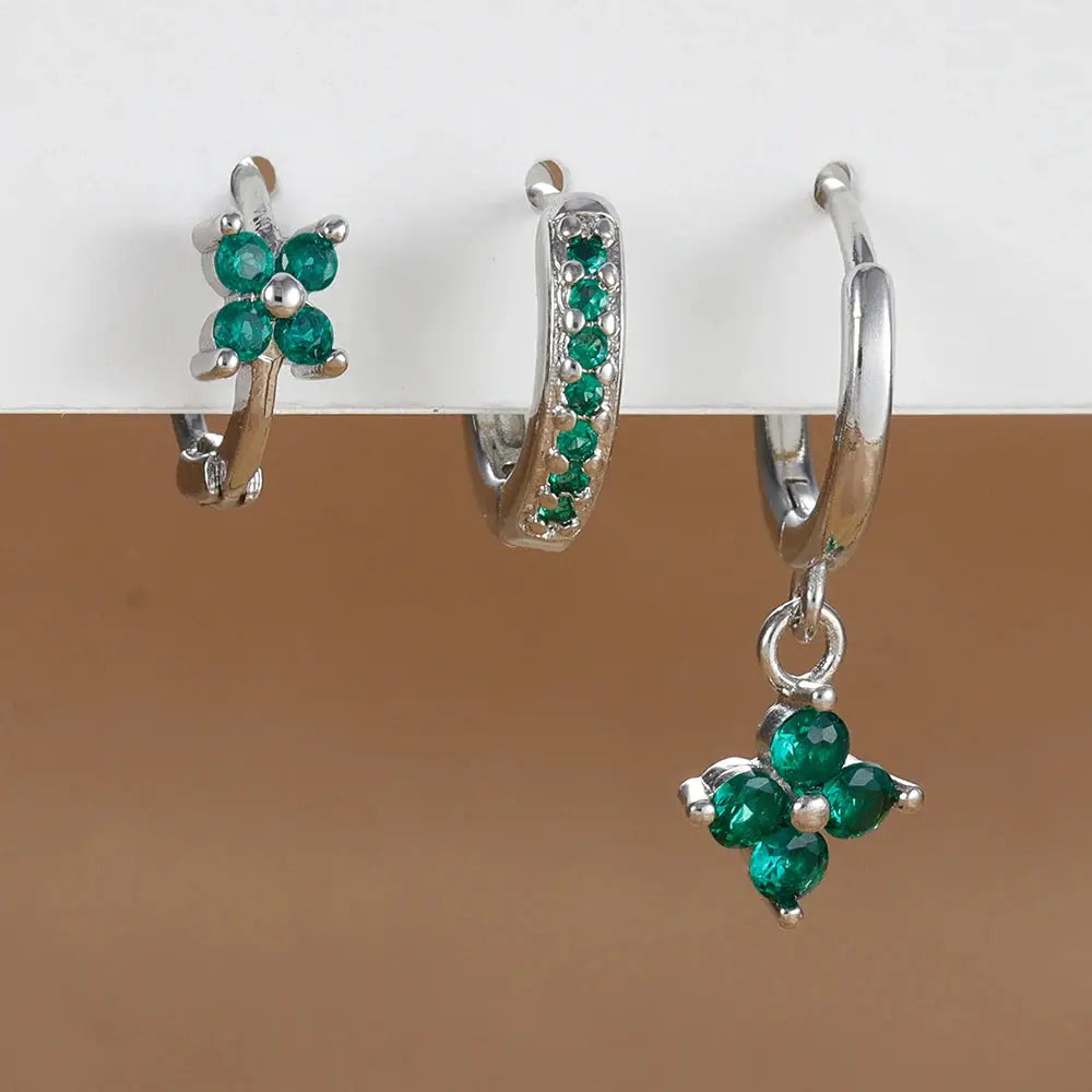 3Pcs Trendy Stainless Steel Flower Drop Earrings Set For Women Crystal Zirconia Dangle Hypoallergenic Piercing Jewelry