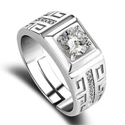 Mens 925 Sterling Silver Ring Crystal Charm Adjustable Size Jewelry Gift For Engagement And Wedding High Quality