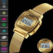 Skmei Women Digital Chronograph Wristwatch Stainless Steel Strap 30M Water Resistant Fashion Timepiece