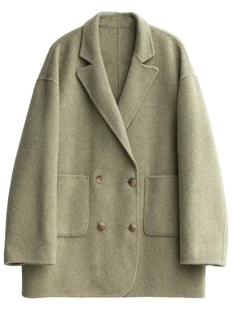 Chic Ven Womens Woolen Coat Loose Casual Fit Retro Double Breasted Outerwear For Autumn And Winter