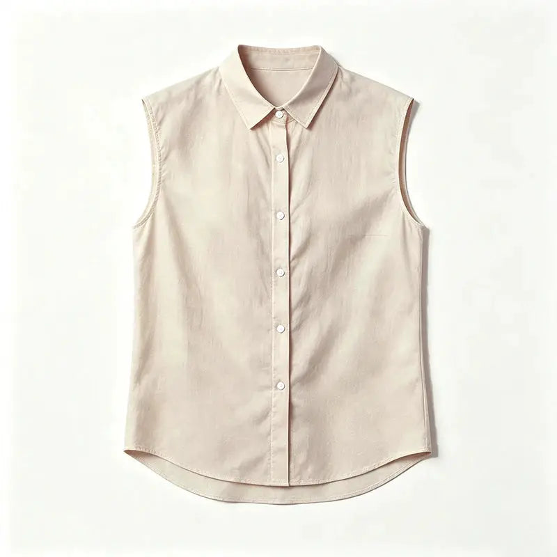 Simples Market men's sleeveless cotton-linen shirt with turn-down collar in light beige