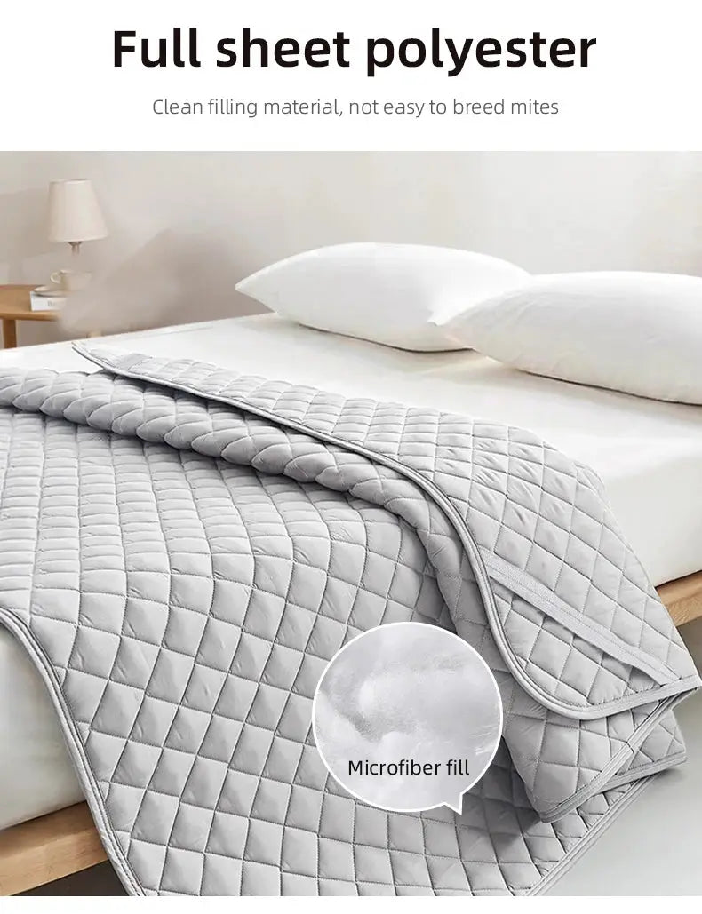 Mattress protector with elastic band, gray quilted microfiber-fill cover