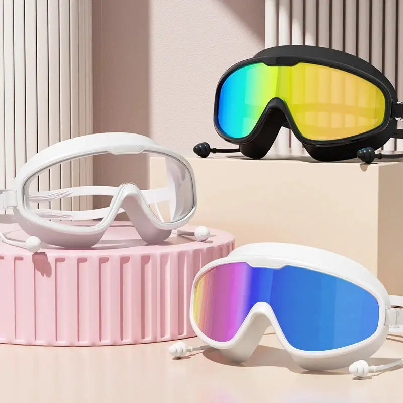 Big Frame Swimming Goggles For Adults With HD Wide View Anti Fog UV Protection Leak Proof Seal Quick Release Clasp