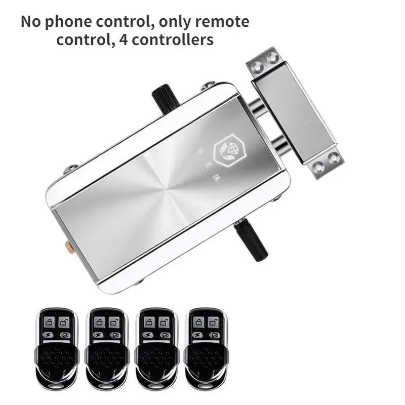 Tuya wifi remote smart door lock with four black remotes, silver finish
