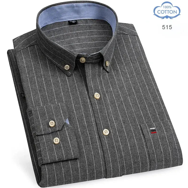 Simples Market men's 100% cotton oxford shirt, gray pinstripe, long-sleeve button-down