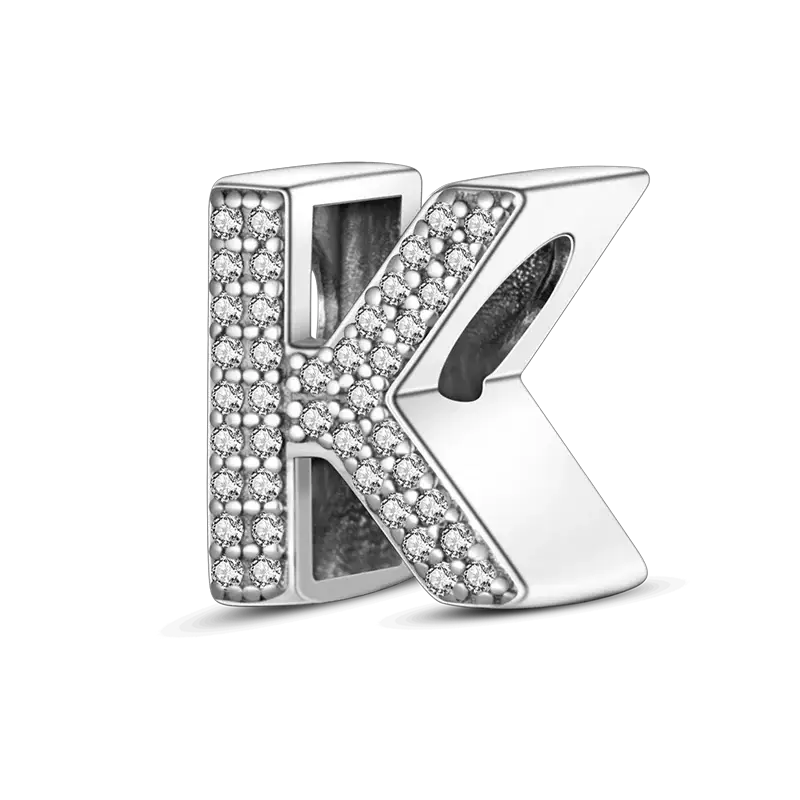 K alphabet charm in 925 sterling silver with CZ stones for Charmhub Fit bracelet