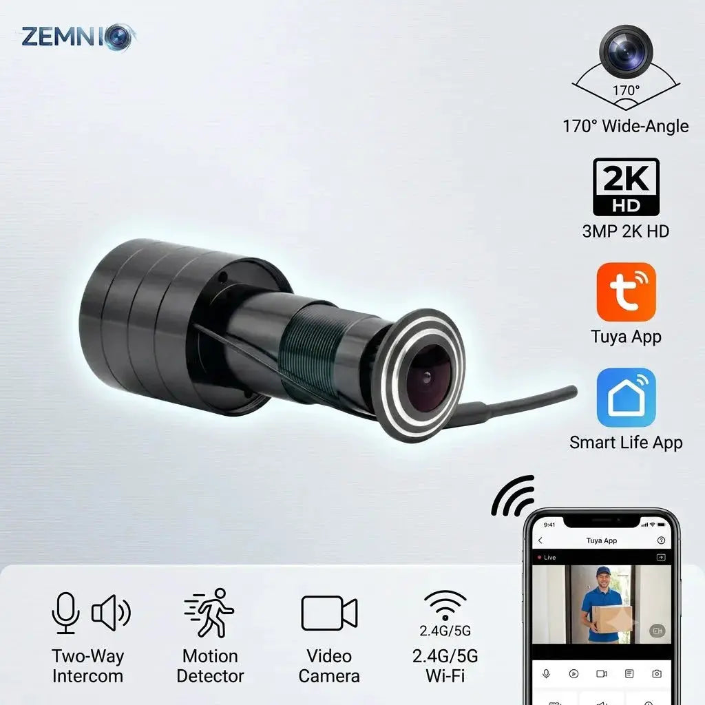 3MP 2K WiFi video door viewer peephole camera by Simples Market, 170° wide-angle, 2-way intercom