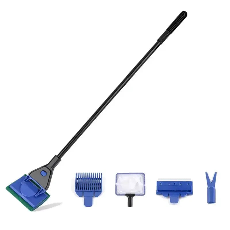 EW Five In One Fish Tank Glass Cleaning Brush Algae Scraper Long Handle Aquarium Tool