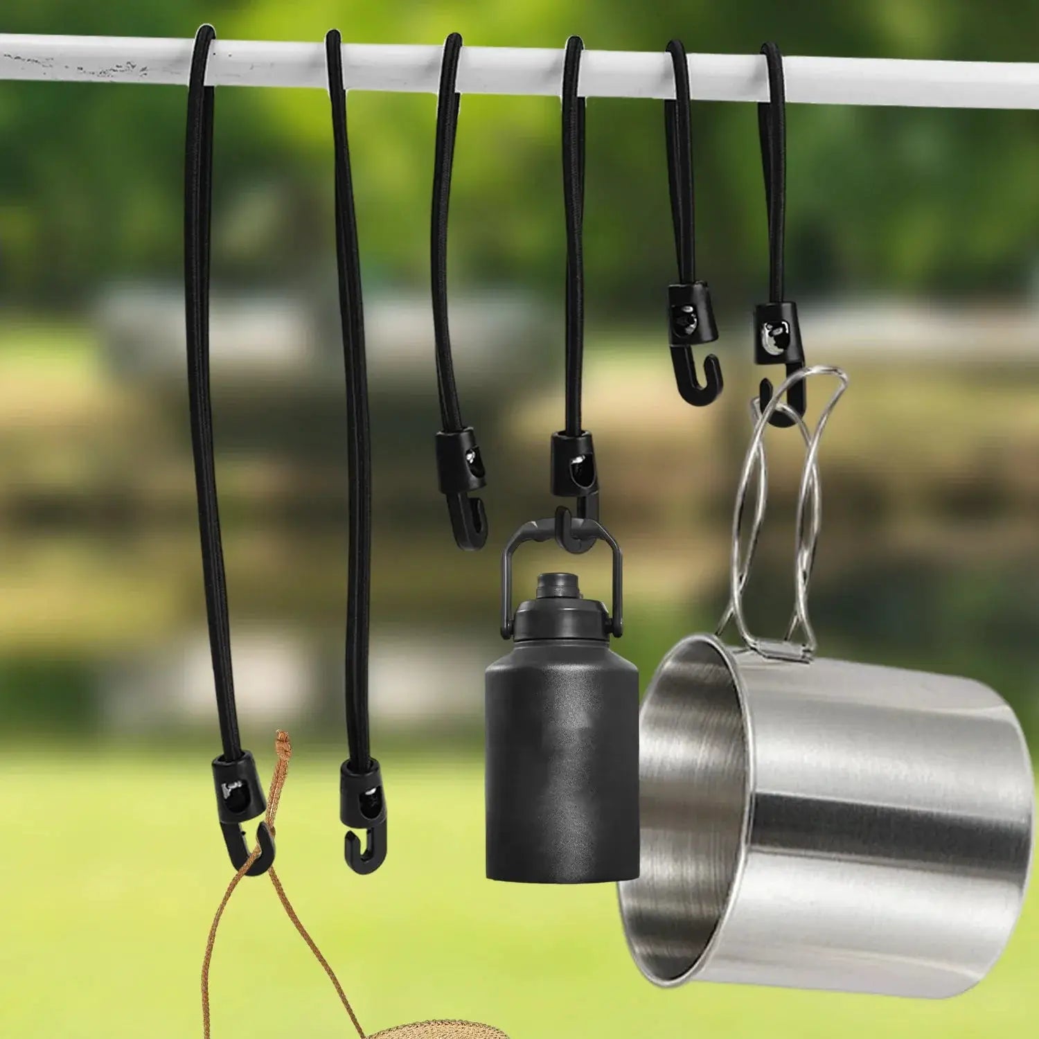 Bungee cords with hooks by Simples Market, assorted lengths (10/15/25 cm), black elastic for camping tarpaulin.