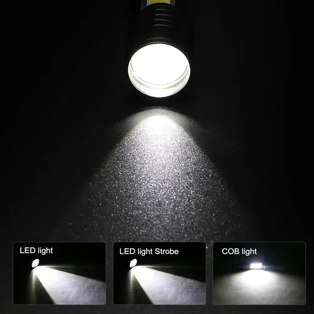 100000LM Super Bright Flashlight Simples Market; black rechargeable LED torch with 3 lighting modes (LED, Strobe, COB)