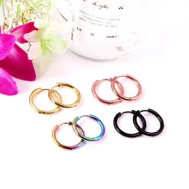 2 Pcs Unisex Small Hoop Earrings Stainless Steel Silver Tone Hypoallergenic For Women And Men Round Circle Jewelry