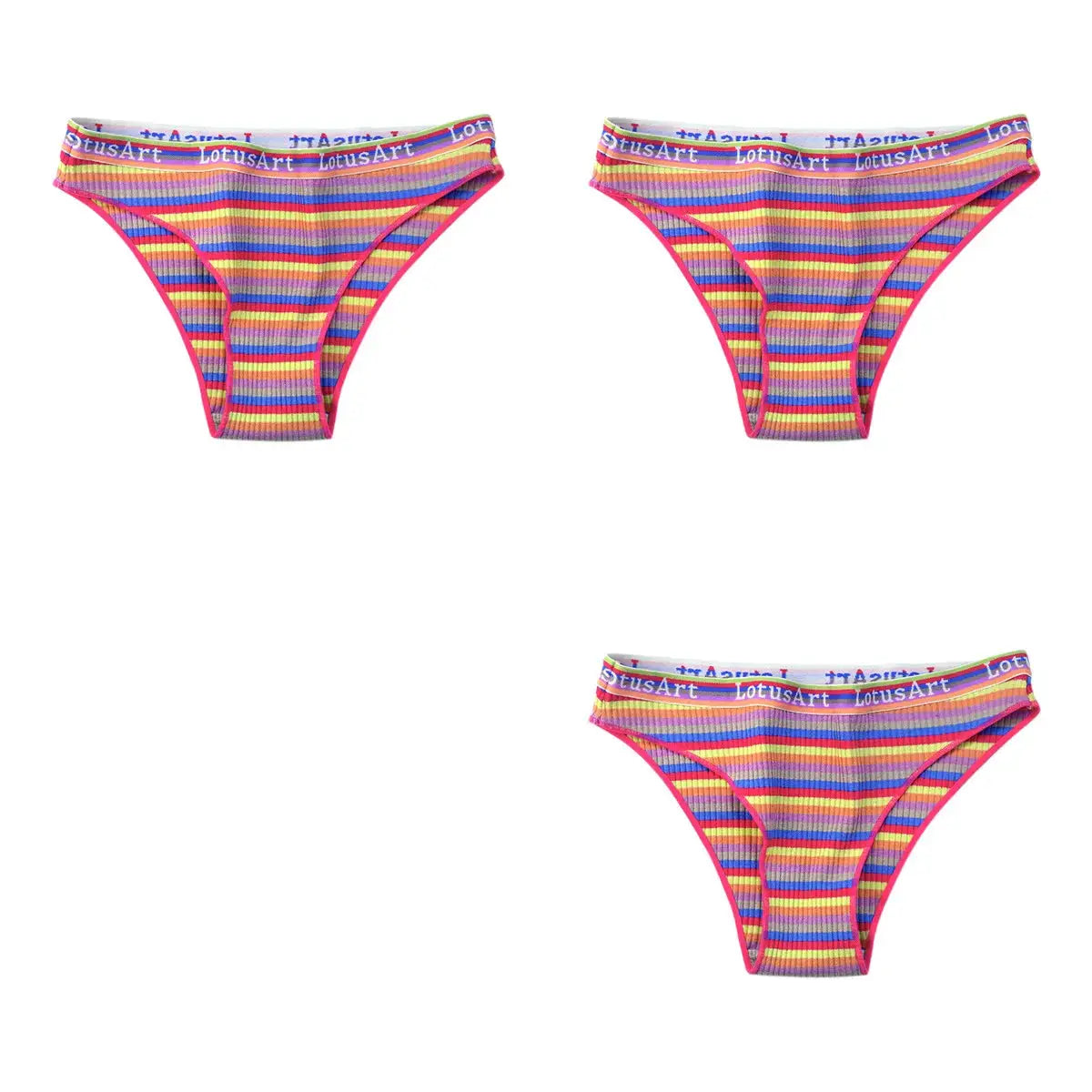 3-pack colorful striped cotton panties for women, low-rise briefs with LotusArt waistband