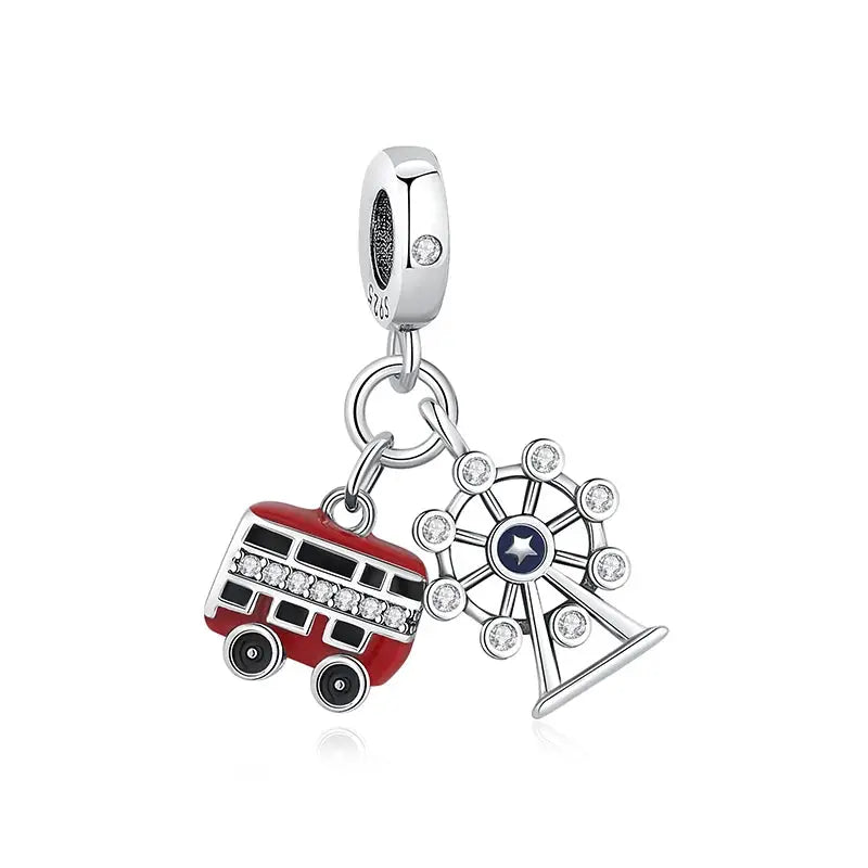 925 Sterling Silver Travel Theme Charms Beads London Bus Paris Suitcase Sam Panda Bracelets Necklaces Women DIY Jewelry