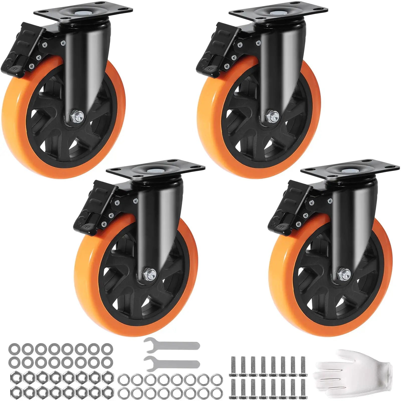 SucceBuy 2 to 6 Inch PVC Caster Wheels Set of 4 Swivel Plate Casters with AB Lock Non-Marking for Carts and Workbenches