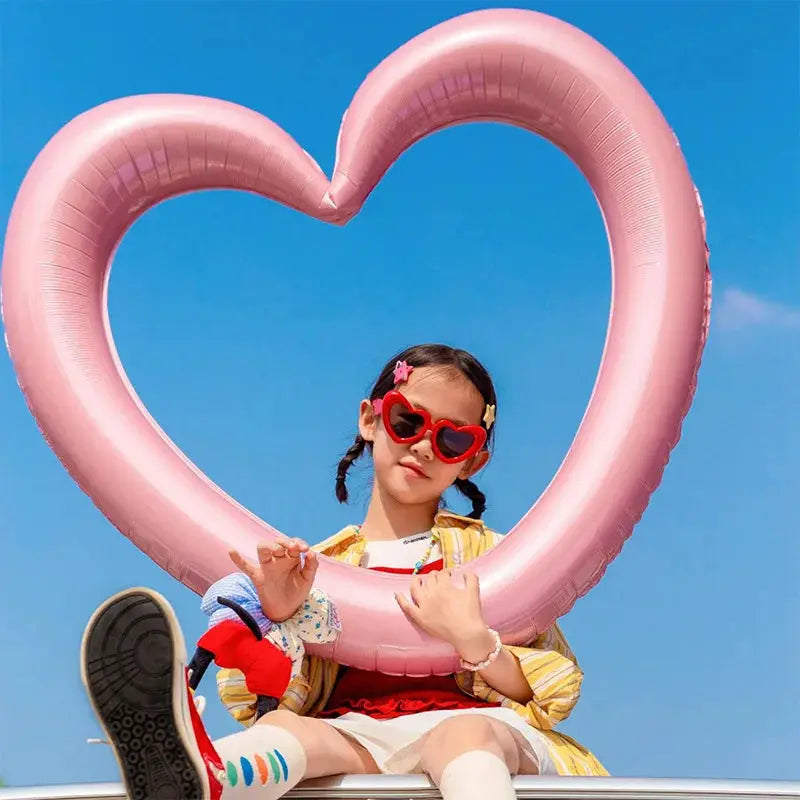 Happy Birthday Heart Photo Frame Balloon With Bowknot Stickers Photo Props For Party And Wedding Decoration