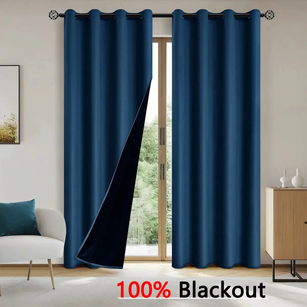 Set of 2 100 Percent Blackout Curtains With Coated Lining for Bedroom, Living Room, Dining Room and Bathroom - Simples Market