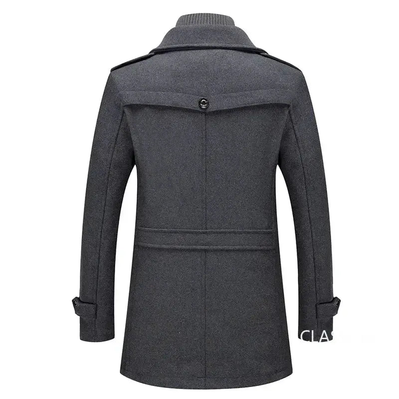 Men's gray cashmere-wool blend trench coat by Simples Market, winter business casual overcoat
