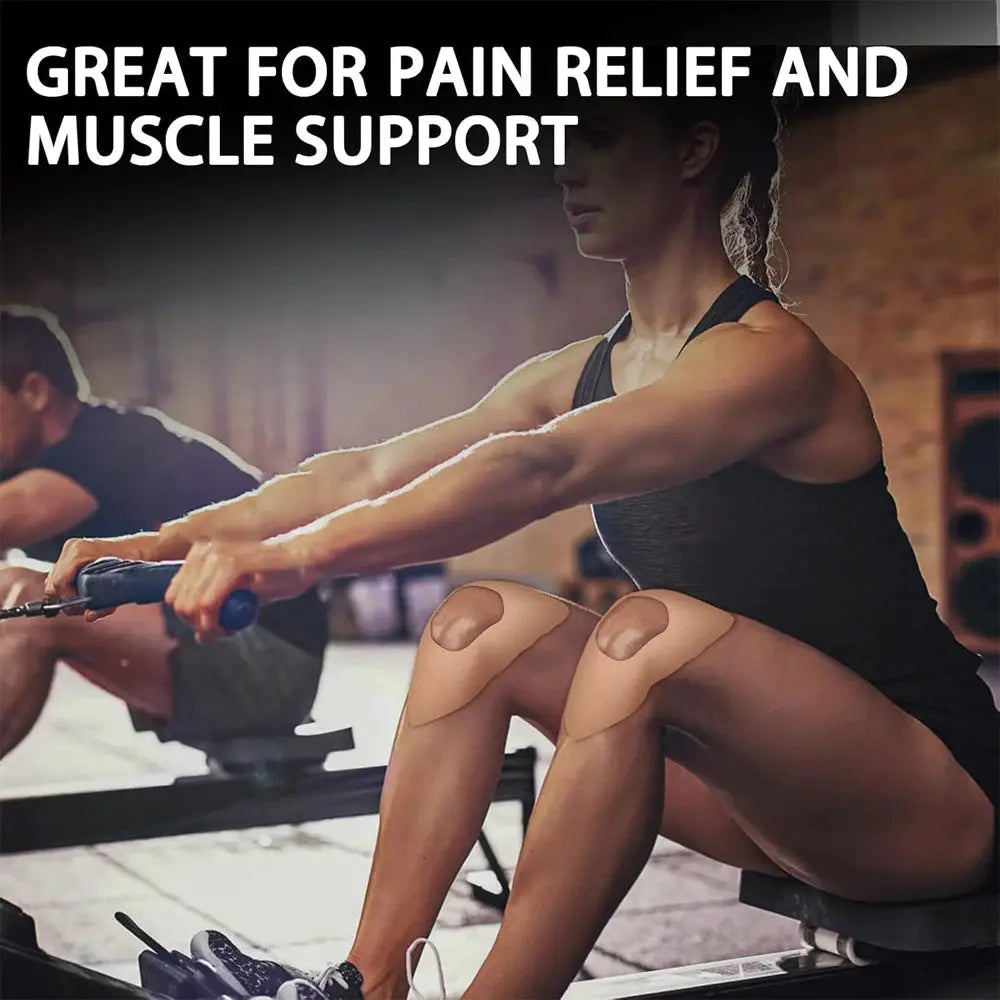 Kinesiology knee tape on both knees (beige), two tapes for pain relief and knee support