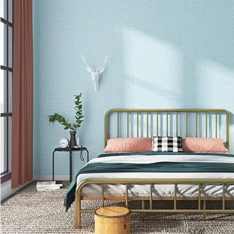 Simples Market self-adhesive insulation wallpaper with linen texture in light blue for wall decoration