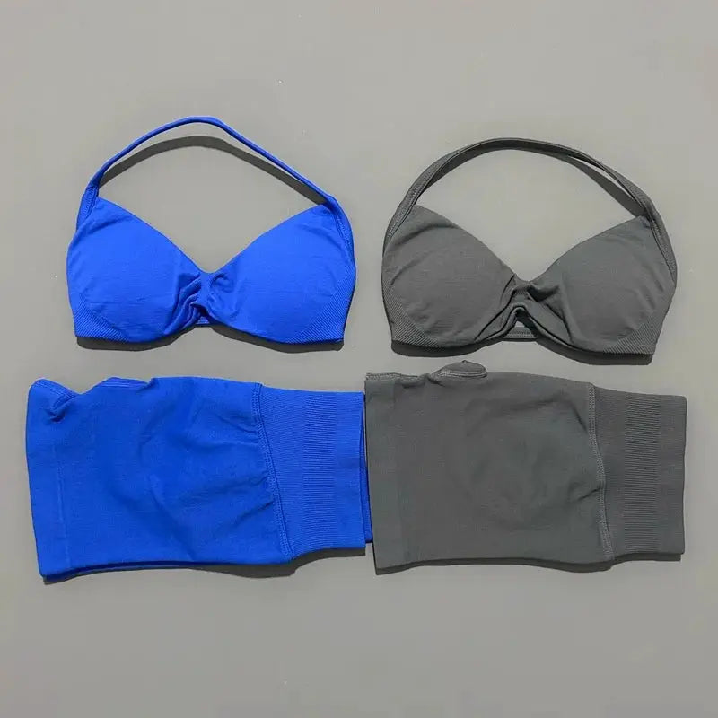 Histello 2 Piece Women Yoga Set Strappy Bra Top Scrunch Shorts