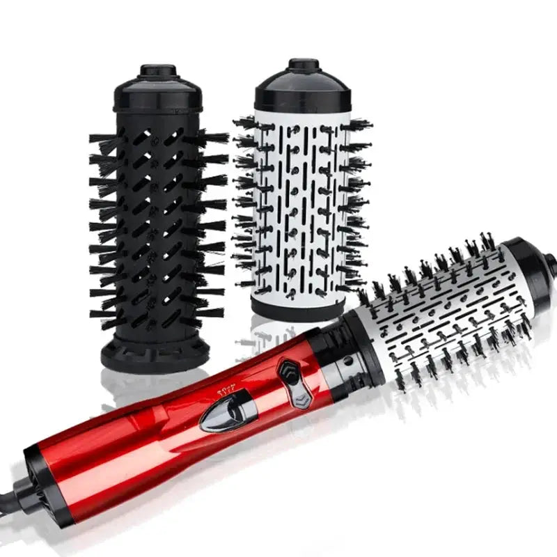 TINSOL 3-in-1 hot air brush by Simples Market with red handle and three interchangeable brush attachments.