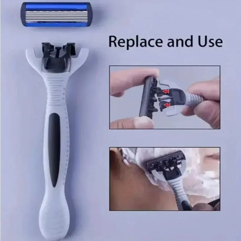 Manual Safety Razor For Men And Women With Handle And Three Replaceable Blades Six Layer Stainless Steel Shaving Head