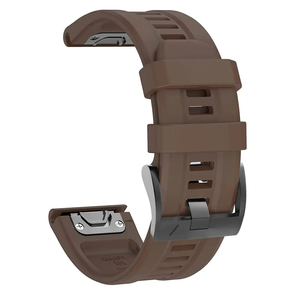 Simples Market QuickFit silicone watch strap 22/26mm for Garmin Epix Gen 2 and Fenix series, brown with silver buckle