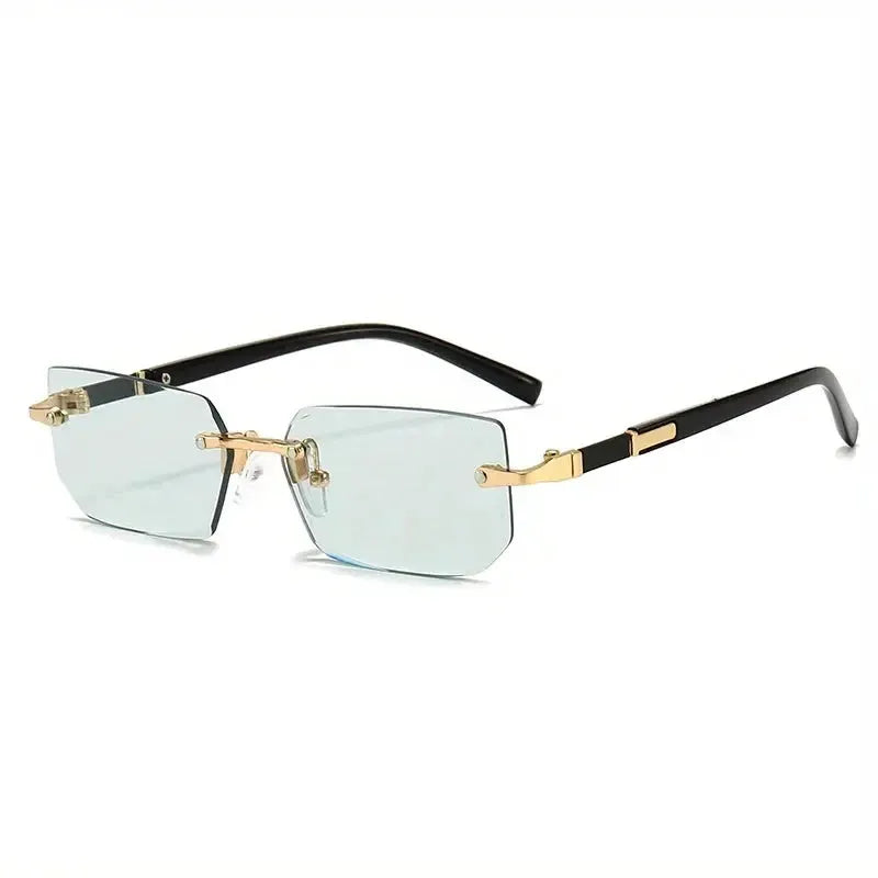 AuraSun Rimless Rectangle Sunglasses Unisex Small Square Shades For Women And Men Ideal For Summer Travel