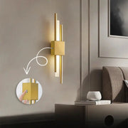 Nordic LED wall lamp Simples Market rechargeable gold brass wall sconce with vertical tube lights.