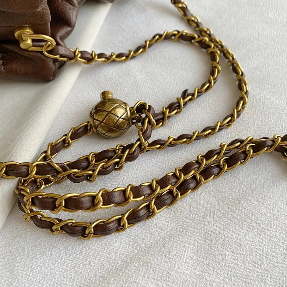 Women chain-strap shoulder bag in brown leather with gold-tone hardware