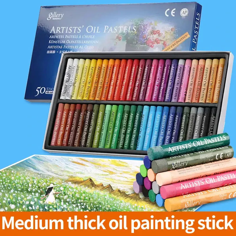Simples Market MUNGYO Artist Soft Oil Pastels set, 50-color professional oil pastels in a blue box