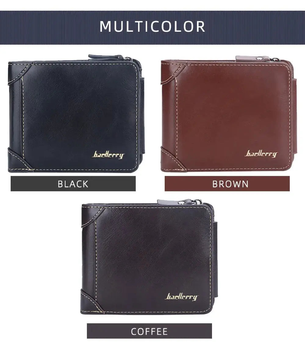 Baellerry short wallet for men in PU leather with RFID blocking; 3-color set: black, brown, coffee