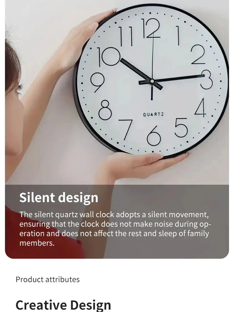 8-inch white wall clock by Simples Market with black frame, bold numerals, quartz silent movement