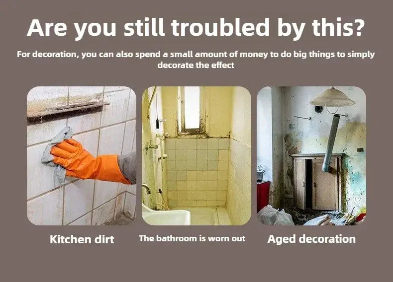 Self-adhesive tile wallpaper 30x30cm, waterproof; 3-photo display of kitchen dirt, worn bathroom tiles, aged decor.