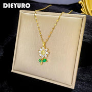 316L Stainless Steel Full Zirconia Flower Pendant Necklace For Women Clavicle Chain Jewelry Gift - Simples Market