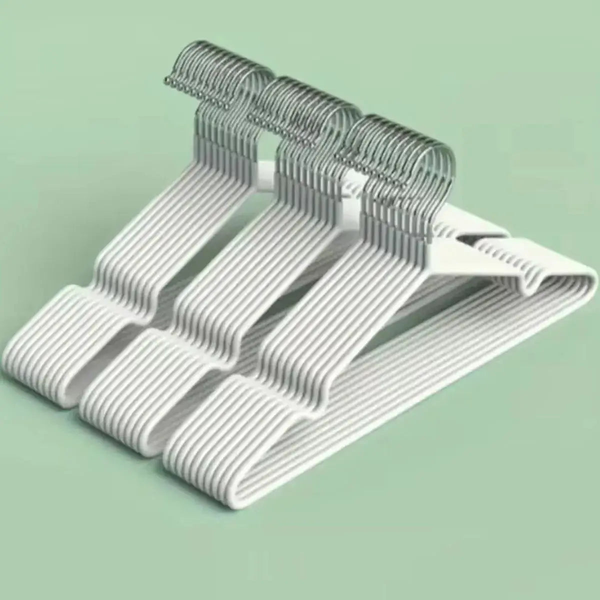 Metal seamless anti-slip clothes hangers set, white, durable and space-saving, 50pcs