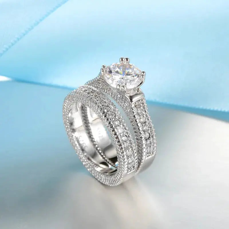 925 Sterling Silver Couples Ring Set for Engagement and Wedding with Cubic Zirconia Stones