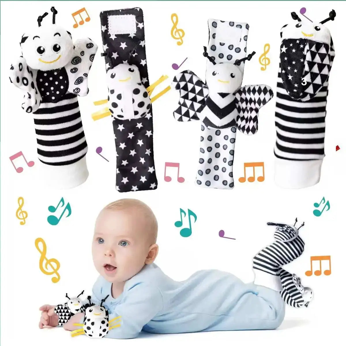 4 Piece Baby Rattle Toys Set Cute Stuffed Animals Wrist Rattles Foot Finder Socks 0 To 24 Months Gift For Infant