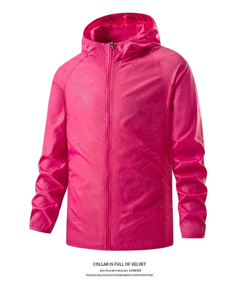 LNGXO pink waterproof hiking jacket with hood for unisex outdoor rain protection