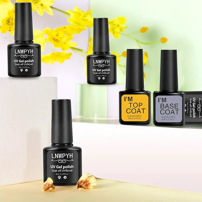 LNWPYH UV gel polish bottles set, 5 bottles with base and top coats