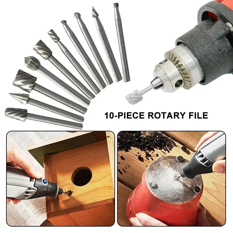 10 Piece HSS Woodworking Rotary File Set Handmade For DIY Engraving Milling Grinding High Speed Steel