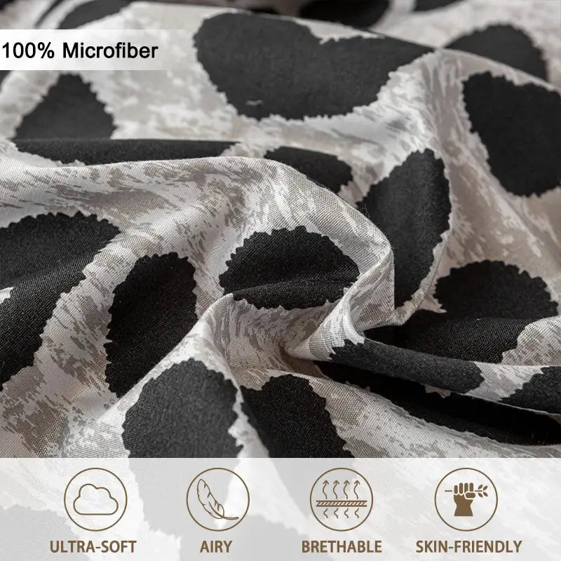 Leopard print microfiber duvet cover set, 3-piece with 1 duvet cover and 2 pillowcases in black and white, Simples Market