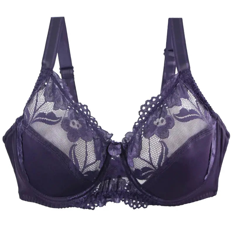 Simples Market purple lace underwire bra with floral sheer cups and adjustable straps