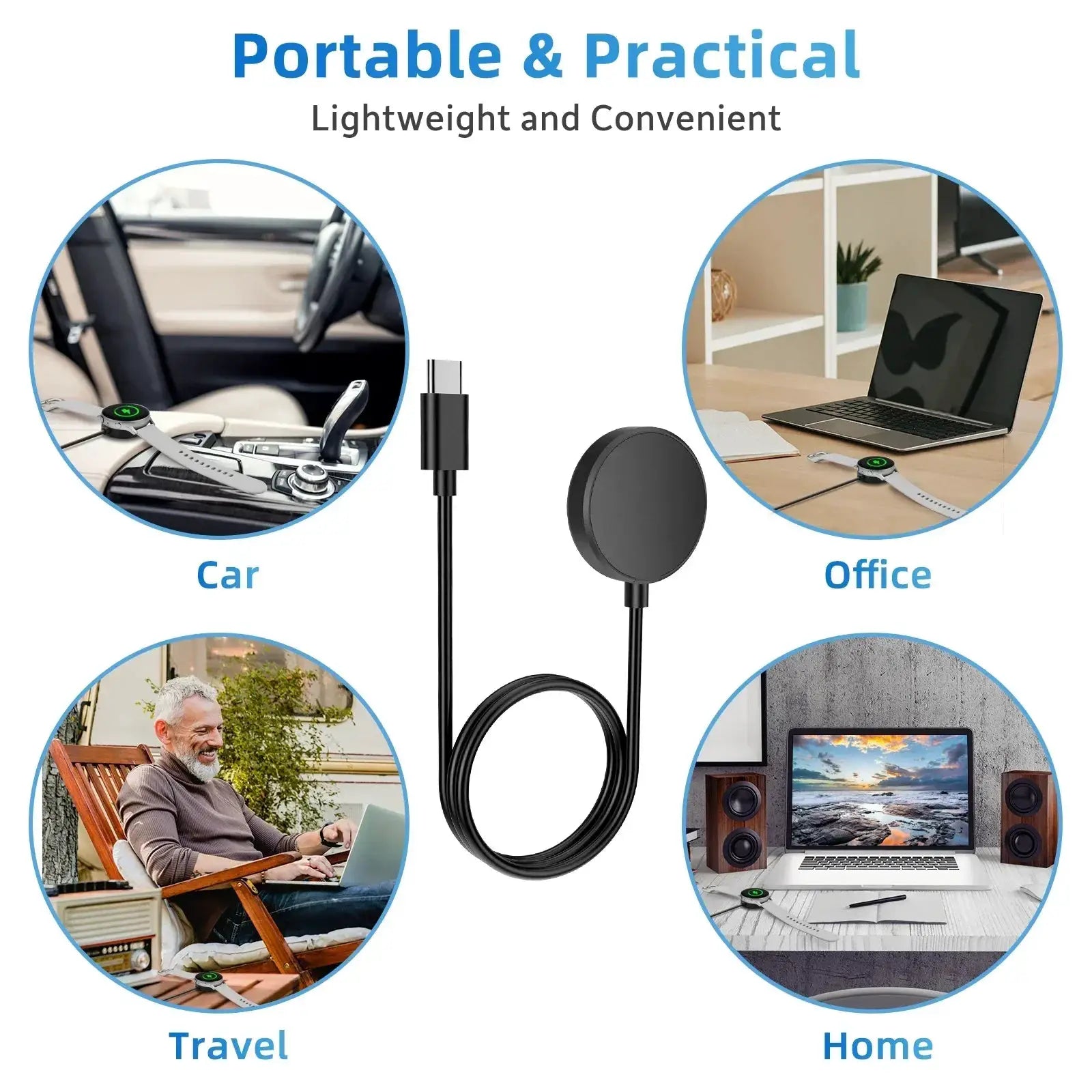 Simples Market USB-C smartwatch charger for Samsung Galaxy Watch series with round magnetic charging puck