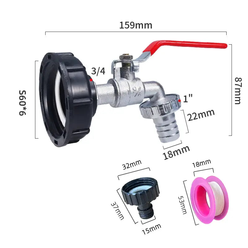 S60x6 Coarse Thread IBC Tank Tap Connector One Half Inch Three Quarter Inch Water Coupling Adapter 1000L Garden Valve